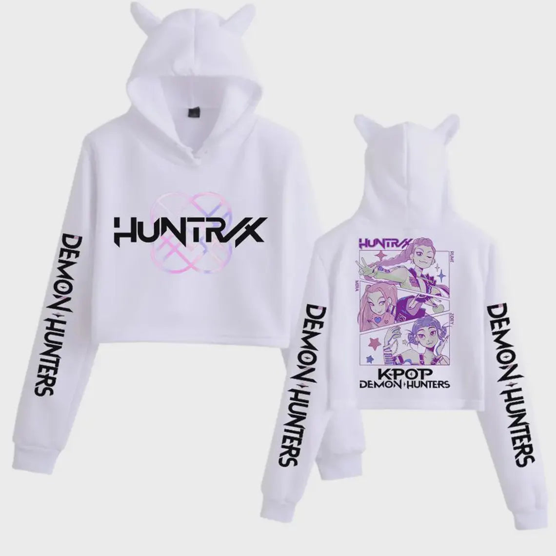 Kpop Demon Hunters Huntrix Pull Crop Top à Oreilles de Démons Rumi Mira Zoey