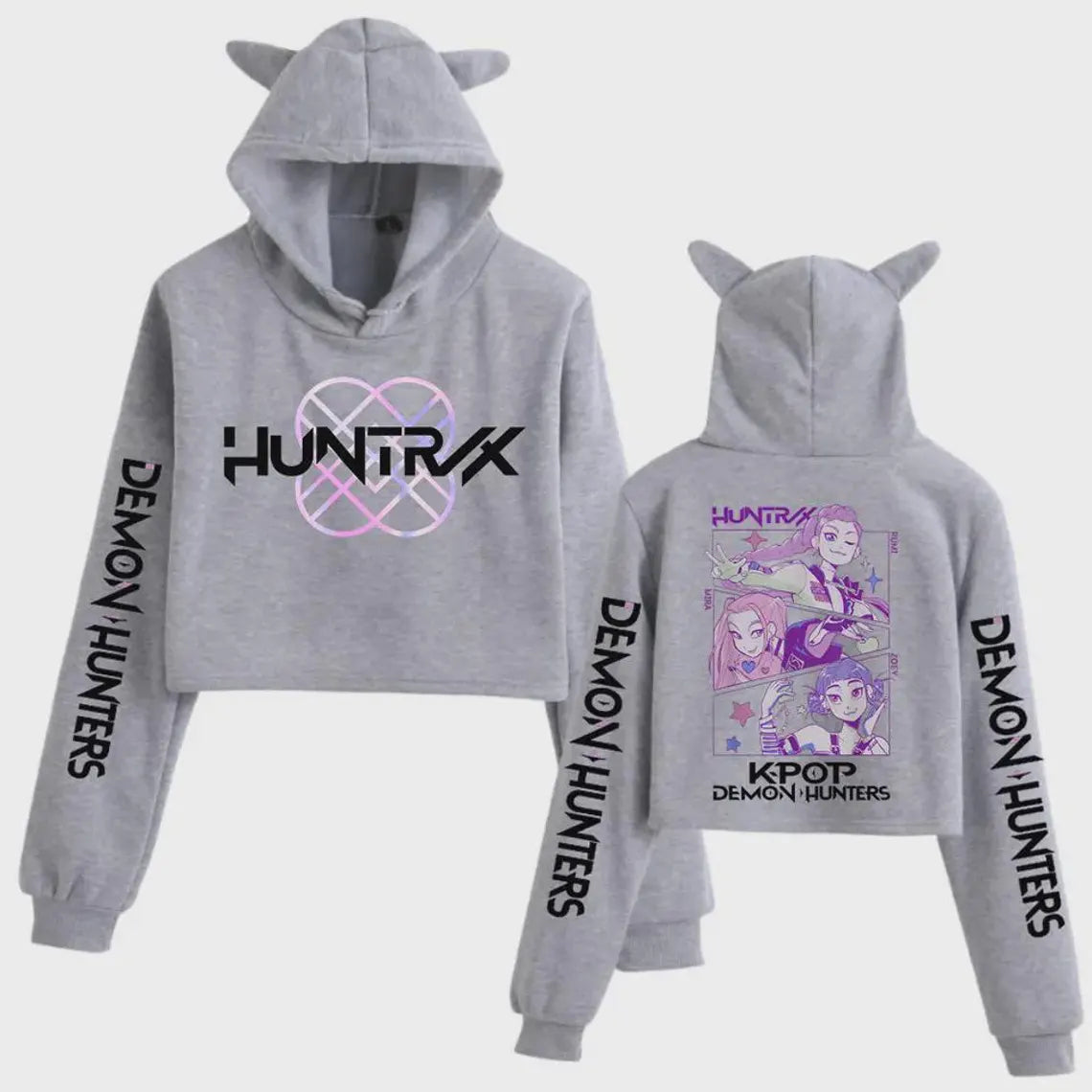 Kpop Demon Hunters Huntrix Pull Crop Top à Oreilles de Démons Rumi Mira Zoey