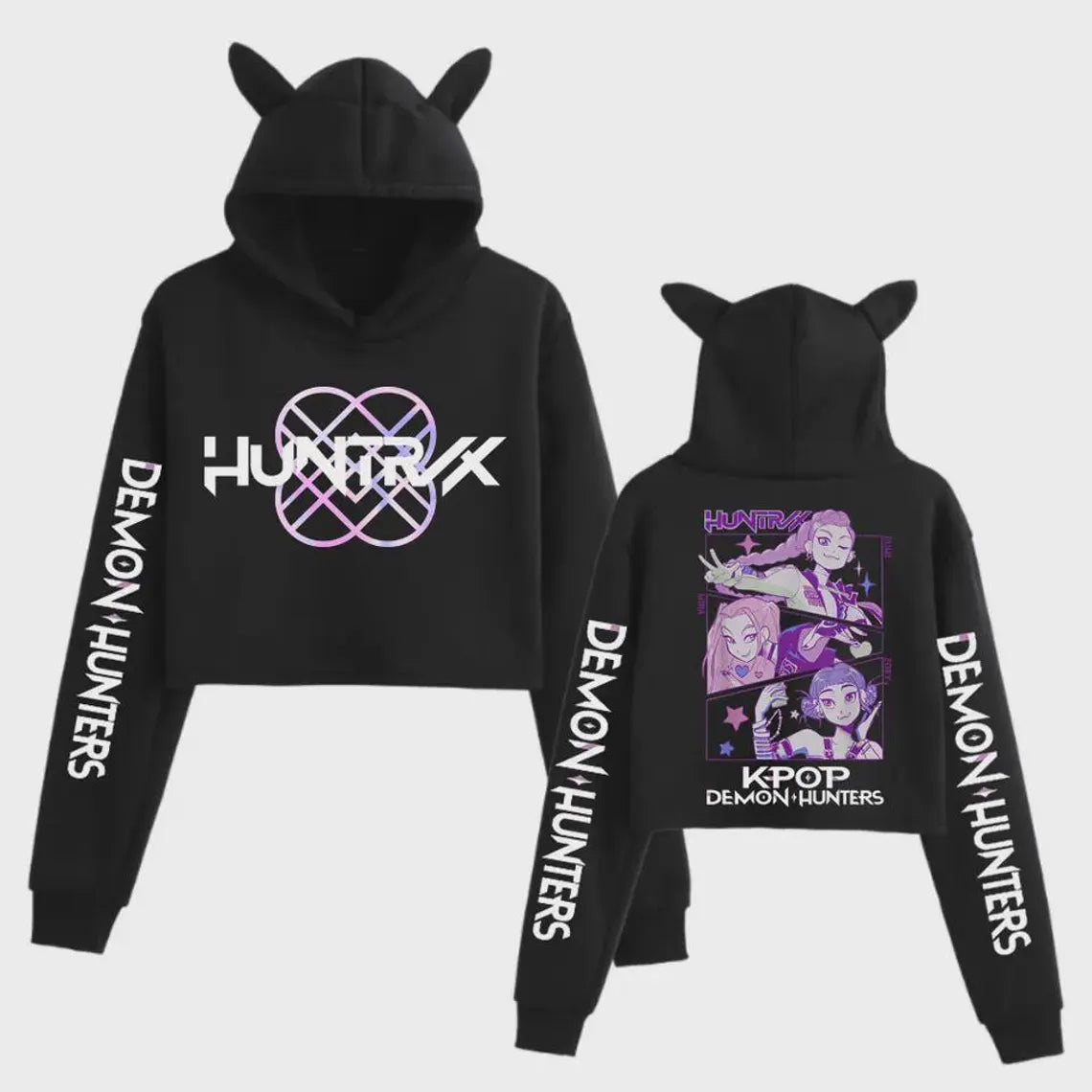 Kpop Demon Hunters Huntrix Pull Crop Top à Oreilles de Démons Rumi Mira Zoey