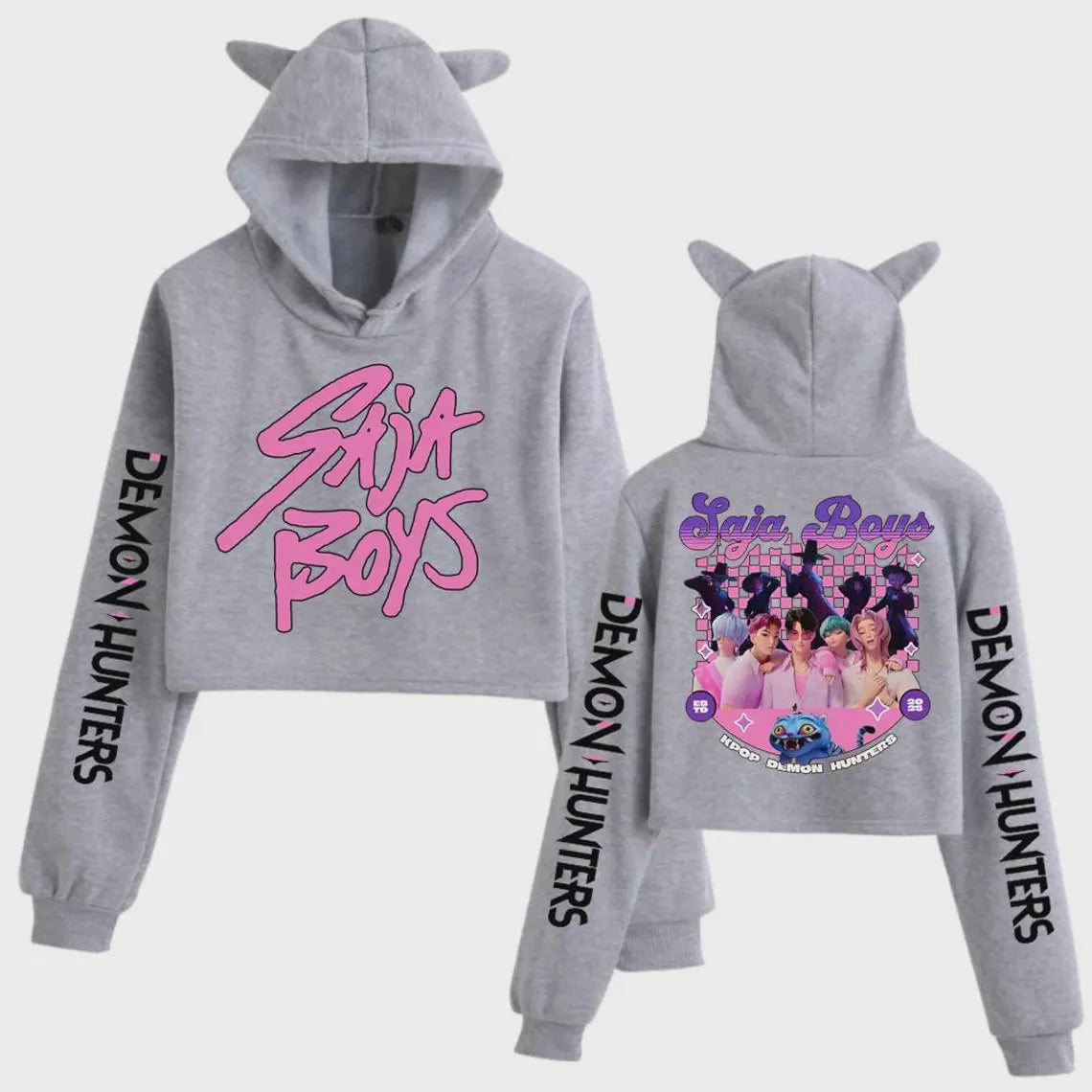 Kpop Demon Hunters Pull Crop Top à Oreilles de Démons Saja Boys