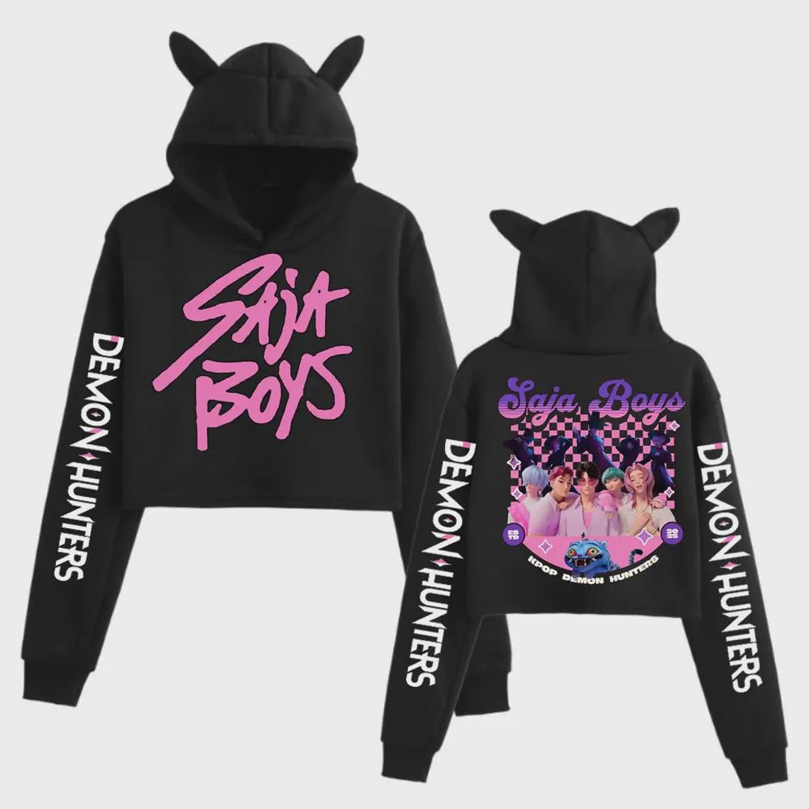 Kpop Demon Hunters Pull Crop Top à Oreilles de Démons Saja Boys