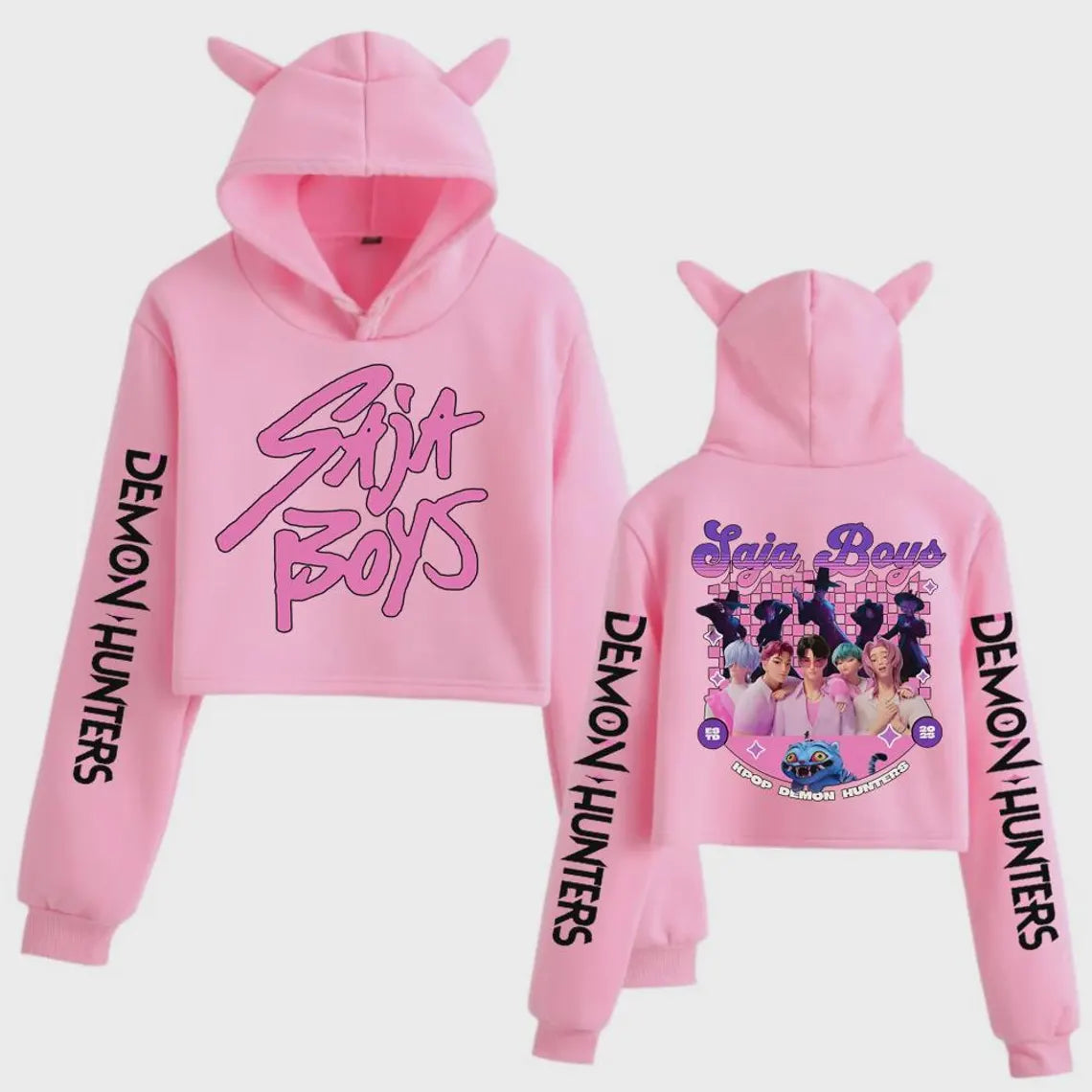 Kpop Demon Hunters Pull Crop Top à Oreilles de Démons Saja Boys