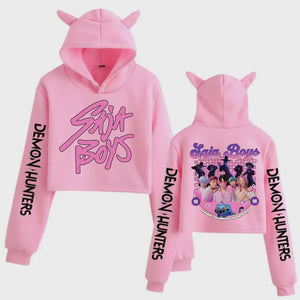 Kpop Demon Hunters Pull Crop Top à Oreilles de Démons Saja Boys