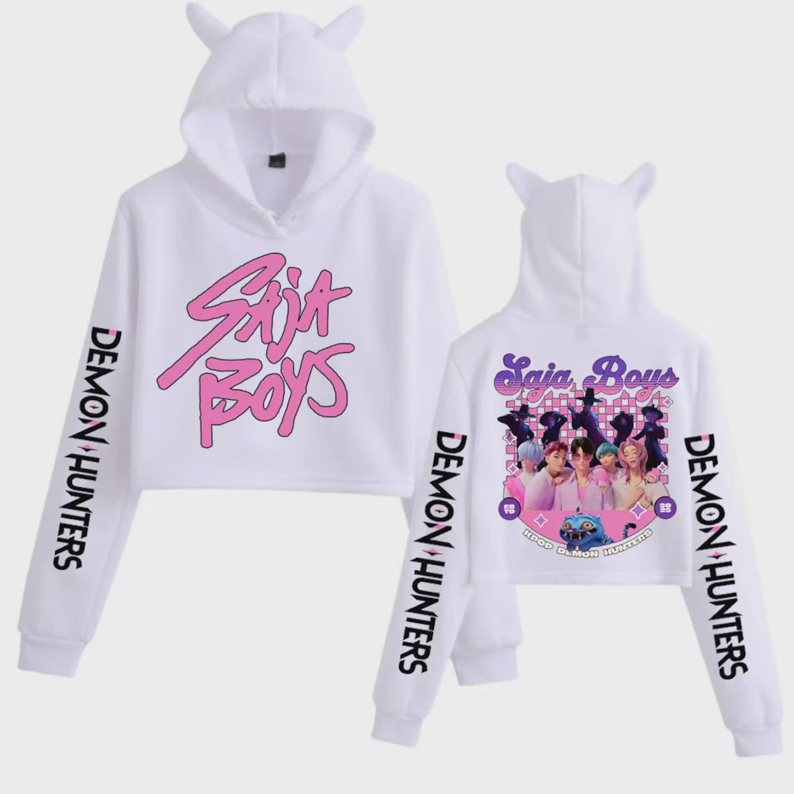 Kpop Demon Hunters Pull Crop Top à Oreilles de Démons Saja Boys